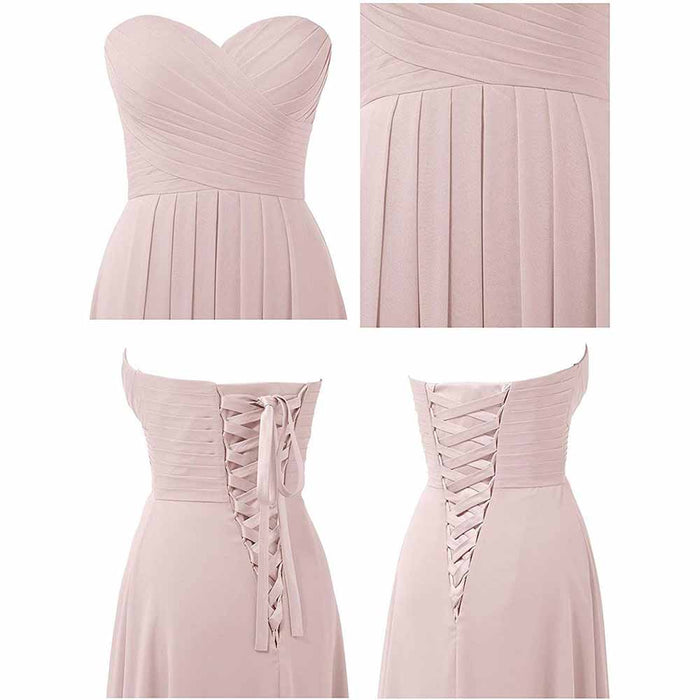 Chiffon Bridesmaid Dresses Long Strapless Ball Gown Wedding Guest Dress A-Line Formal Evening Dress