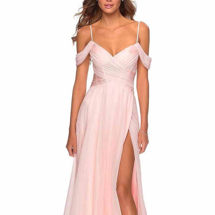 Chiffon Bridesmaid Dresses with Pockets V Neck Long Prom Dress Formal Evening Gown with Slit