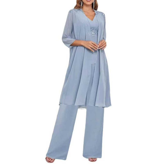 Chiffon Mother of The Bride Pant Suits Wedding Formal Outfit Set