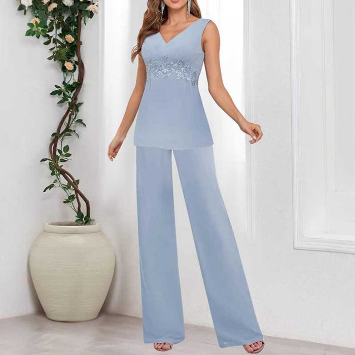 Chiffon Mother of The Bride Pant Suits Wedding Formal Outfit Set