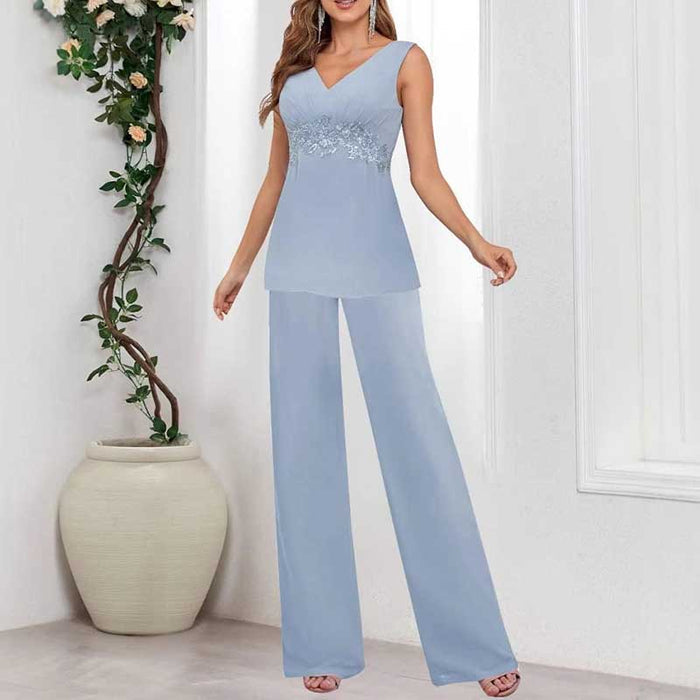 Chiffon Mother of The Bride Pant Suits Wedding Formal Outfit Set