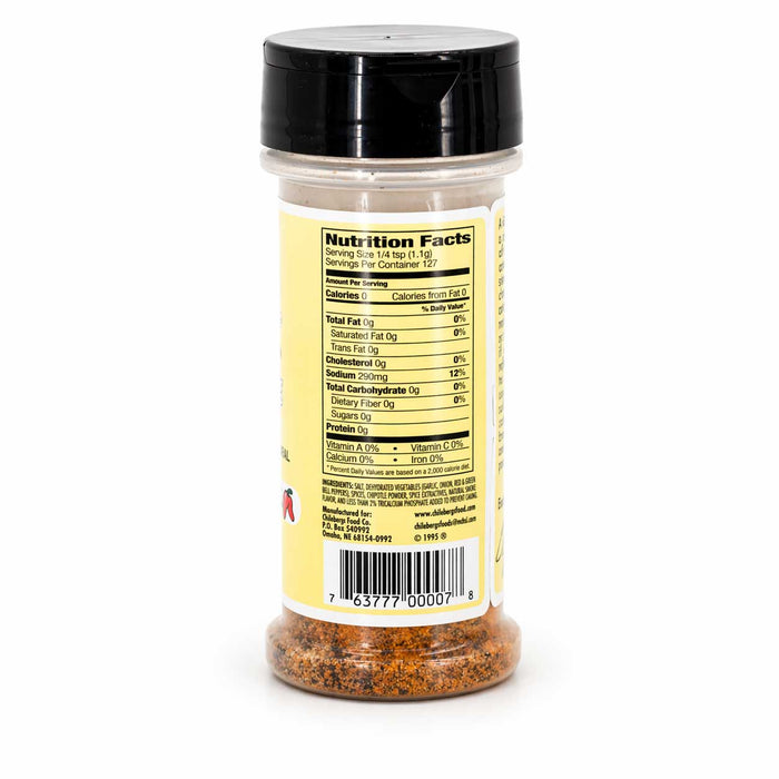 Spice jar with nutrition label on a white background