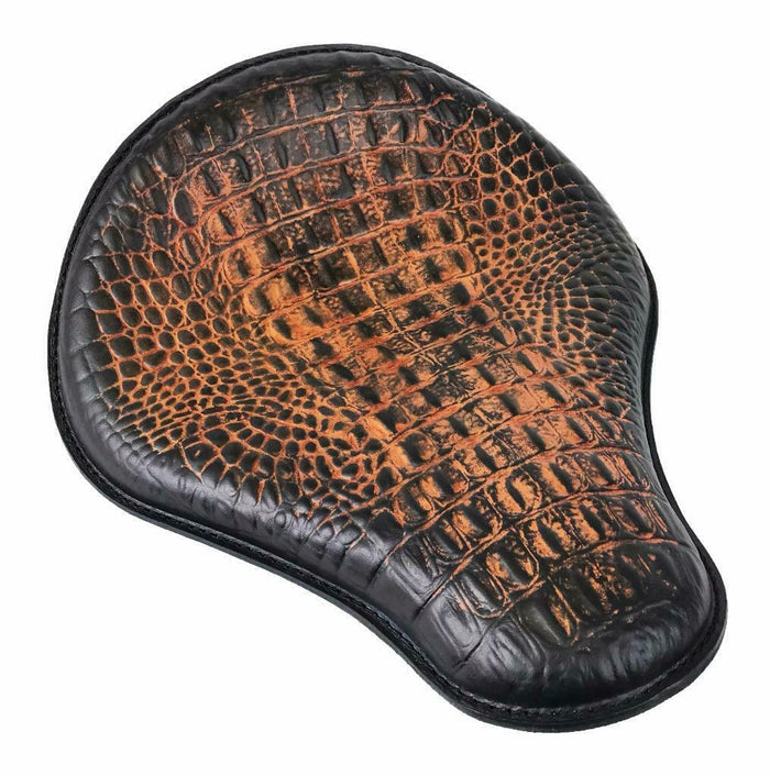 Chopper Bobber Harley Sportster Dyna 13x15x1" Ant Brn Alligator Spring Seat  MRC - Mother Road Customs