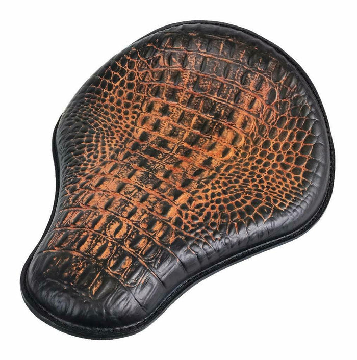 Chopper Bobber Harley Sportster Dyna 13x15x1" Ant Brn Alligator Spring Seat  MRC - Mother Road Customs