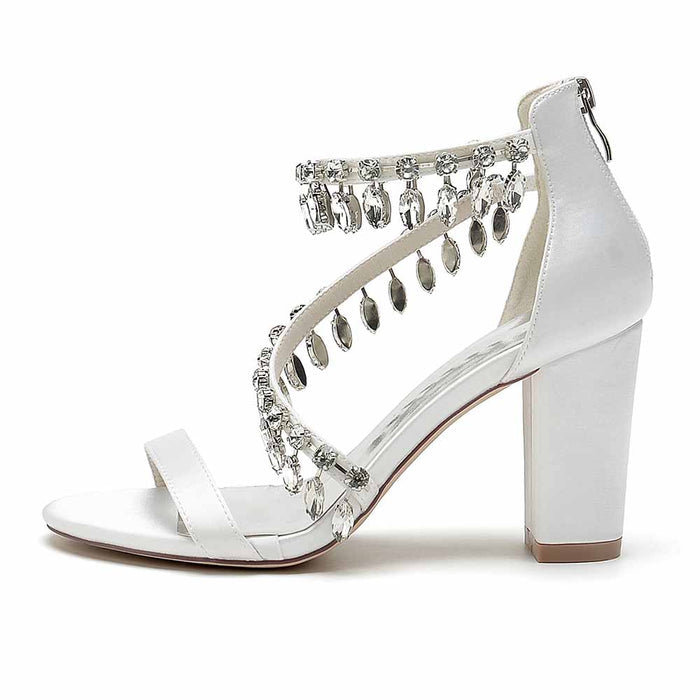 Elegant S&DCo. chunky heel prom shoes in white with decorative silver detailing for a glamorous look