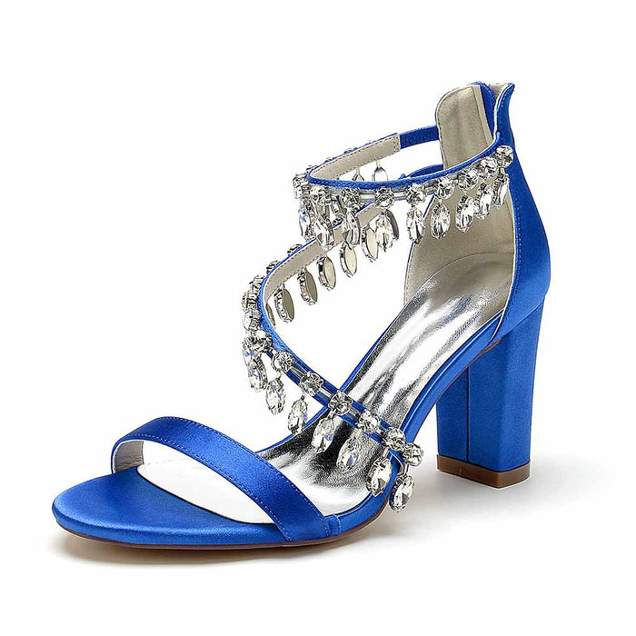 S&DCo. Blue Chunky Heel Prom Shoes with Rhinestone Detailing for Elegant Occasions