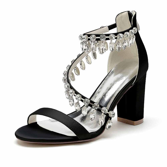 Black S&DCo. chunky heel prom shoes with crystal embellishments for elegant evening looks