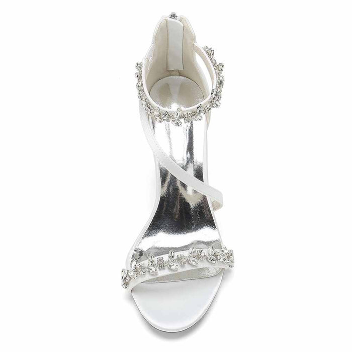 White S&DCo. chunky heel sandals for event with embellished straps and open toe design