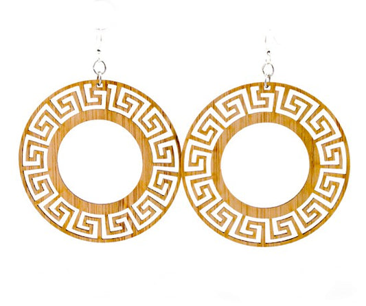 Bamboo circle round earrings, laser-cut and made in USA