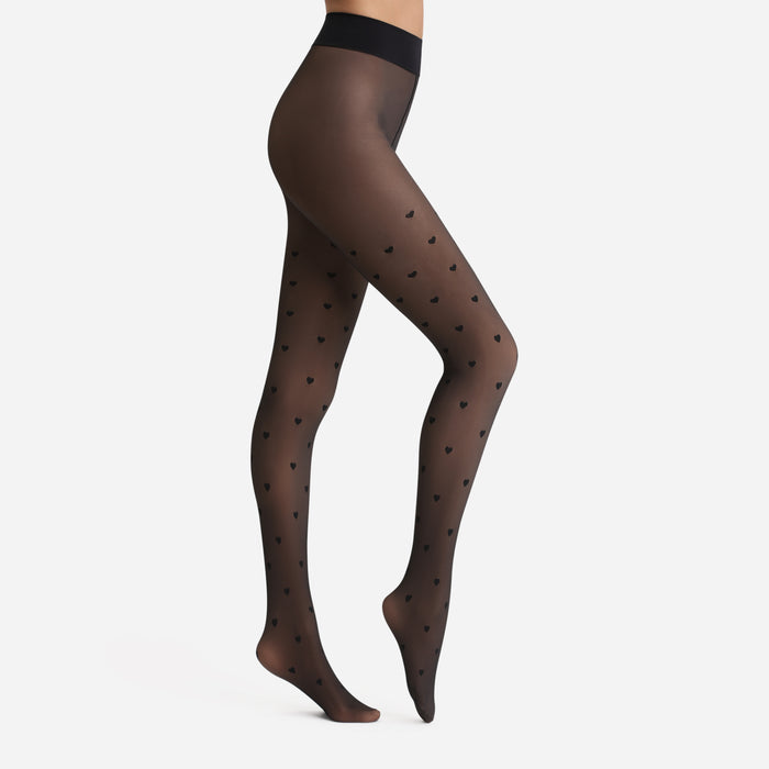 Collant chaud et transparent fantaisie cœurs multiples 80D Thermo