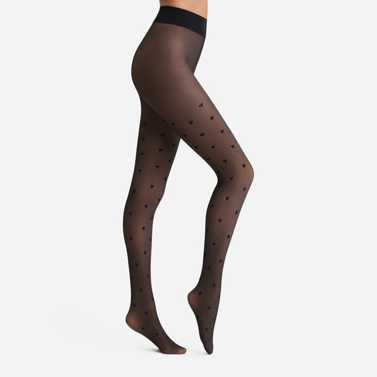 Collant chaud et transparent fantaisie cœurs multiples 80D Thermo