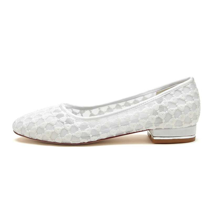 Elegant white SD Dresscode comfortable bridal flats with delicate lace design and low heel for brides