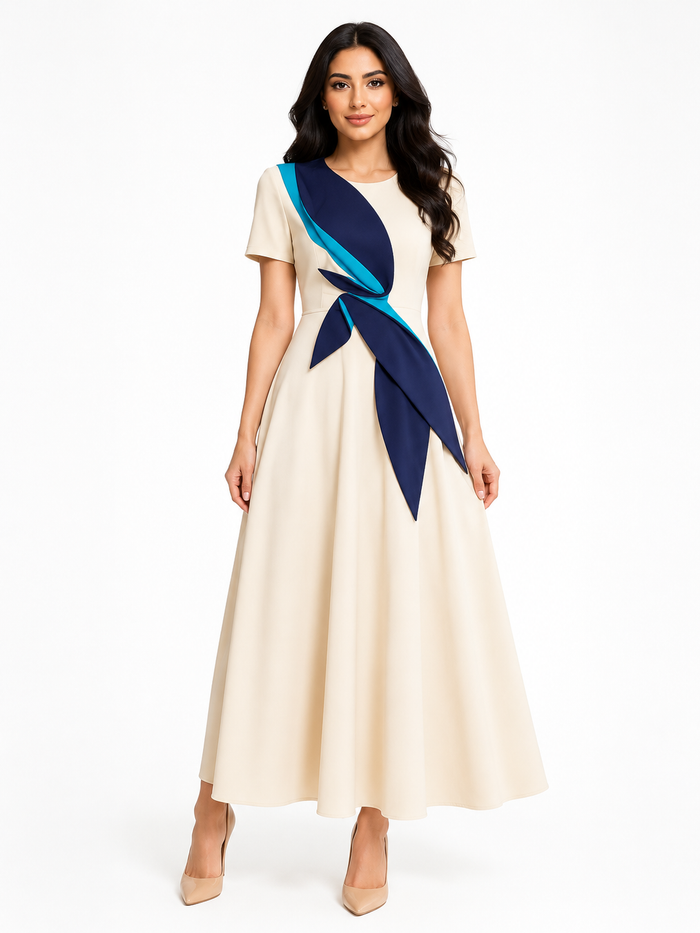 Contrast Appliqué Midi Dress – VIVIENNE