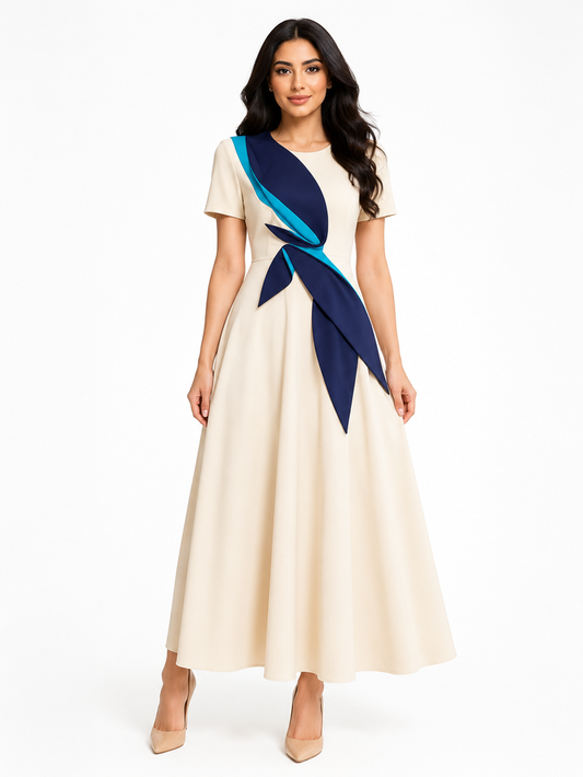 Contrast Appliqué Midi Dress – VIVIENNE