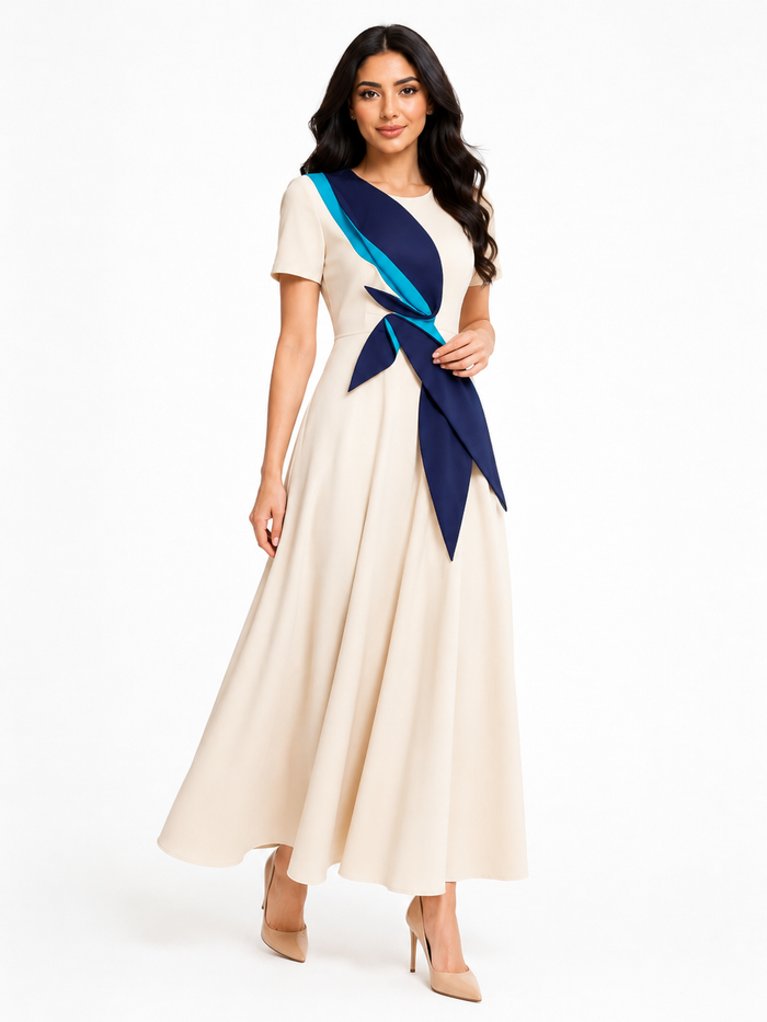 Contrast Appliqué Midi Dress – VIVIENNE