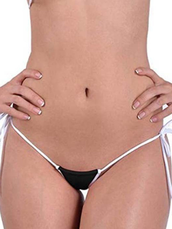 Contrast Color Lace-up T-back Panties