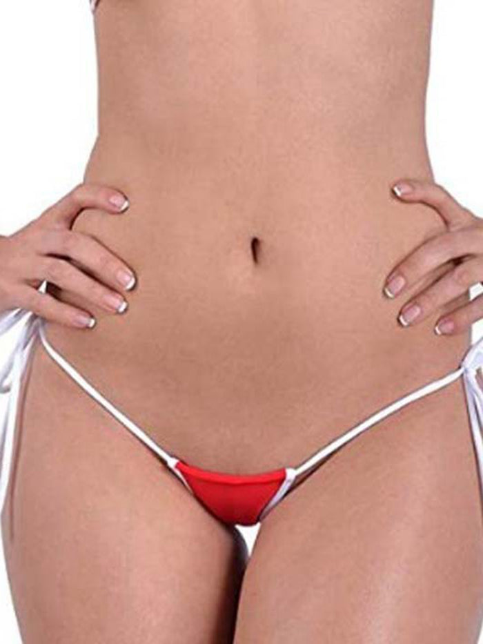 Contrast Color Lace-up T-back Panties