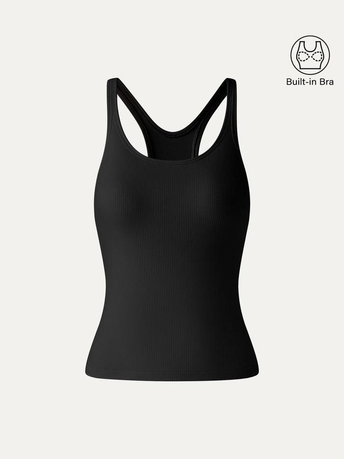 OGLmove Cool-Touch Ribbed Scoop Neck Racer Back Bra Tank Black XS