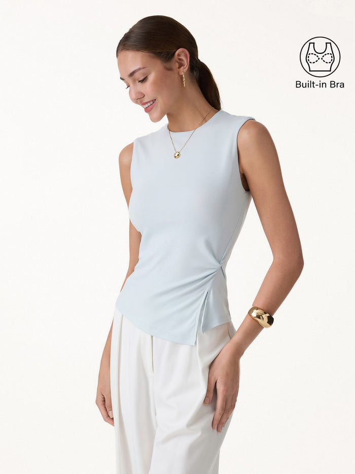 OGLmove CoolTouch Round Neck Twisted Bra Tank with Slit Icy Whisper Blue XS