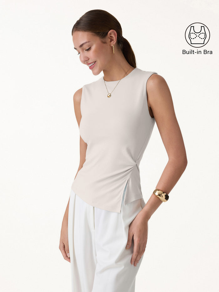 OGLmove CoolTouch Round Neck Twisted Bra Tank with Slit Fog XS