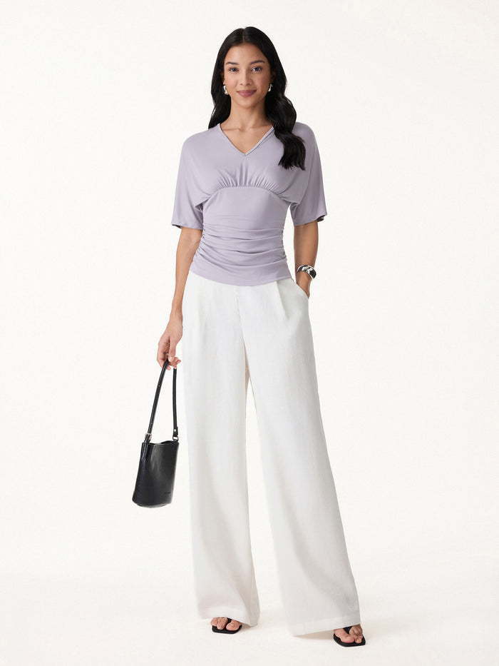 OGLmove CoolTouch V-Neck Ruched Short Sleeve Summer Tee