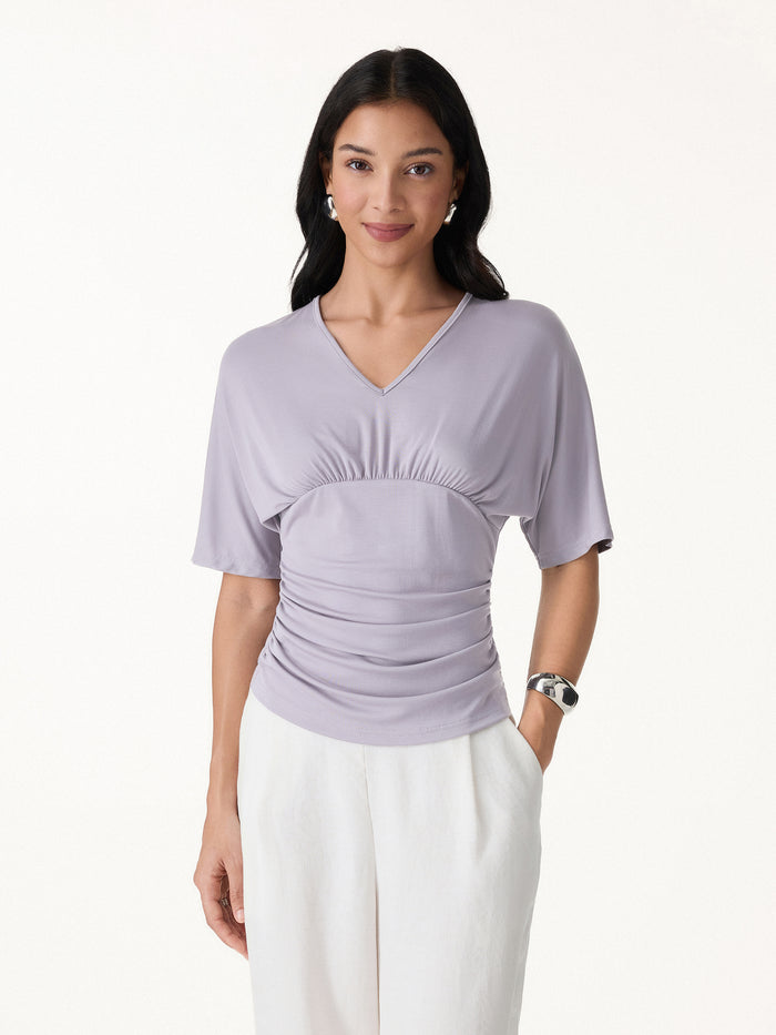 OGLmove CoolTouch V-Neck Ruched Short Sleeve Summer Tee