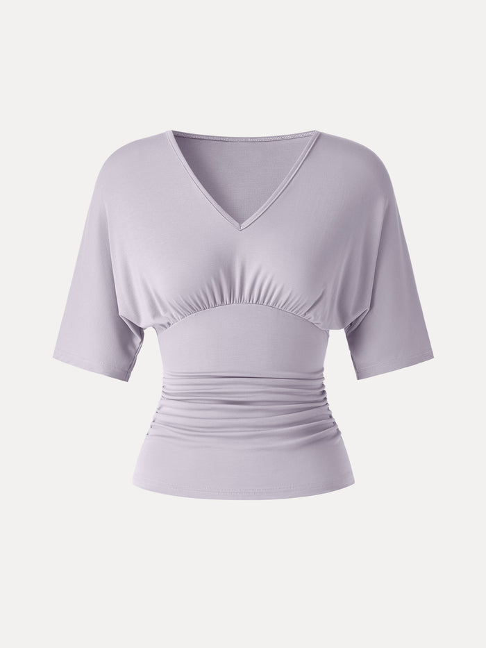 OGLmove CoolTouch V-Neck Ruched Short Sleeve Summer Tee