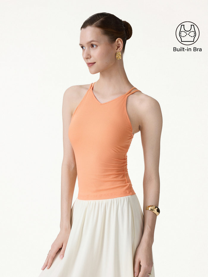 OGLmove CoolTouch V-Neck Spaghetti Bra Tank Muskmelon Orange XS