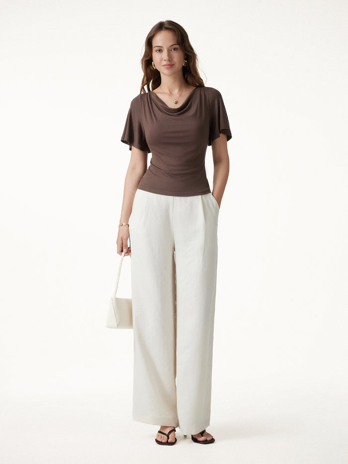 OGLmove Cowl Neck Flutter Sleeve Bra Top