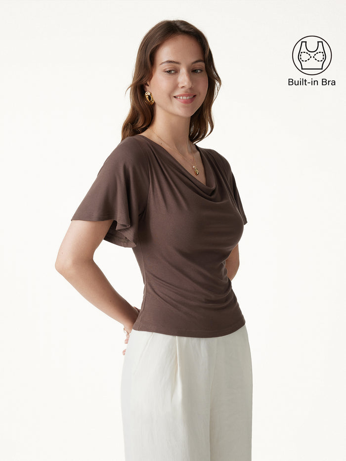 OGLmove Cowl Neck Flutter Sleeve Bra Top