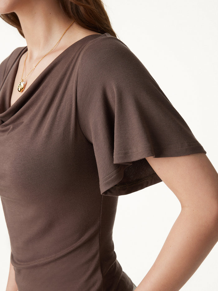 OGLmove Cowl Neck Flutter Sleeve Bra Top