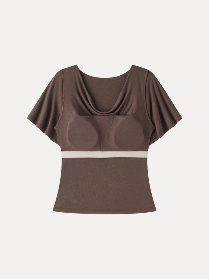 OGLmove Cowl Neck Flutter Sleeve Bra Top