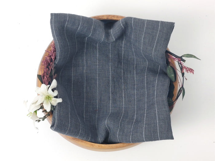 Crisp & Cool 100% Linen Fabric: Pre-Washed Grey with Fine White Pinstripes 8048