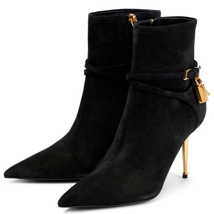 Croc Embossed Ankle Boots with Buckle & Stiletto Heels