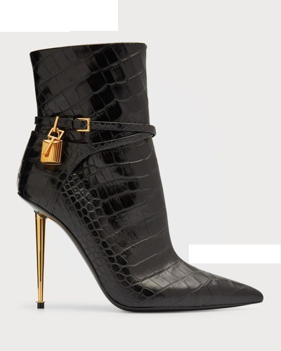 Croc Embossed Ankle Boots with Buckle & Stiletto Heels