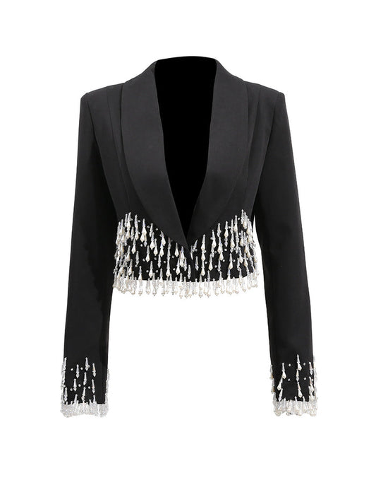 cropped blazer with crystal fringe – NORA