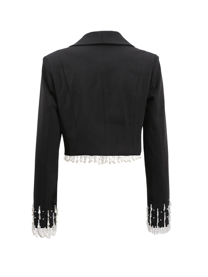 cropped blazer with crystal fringe – NORA