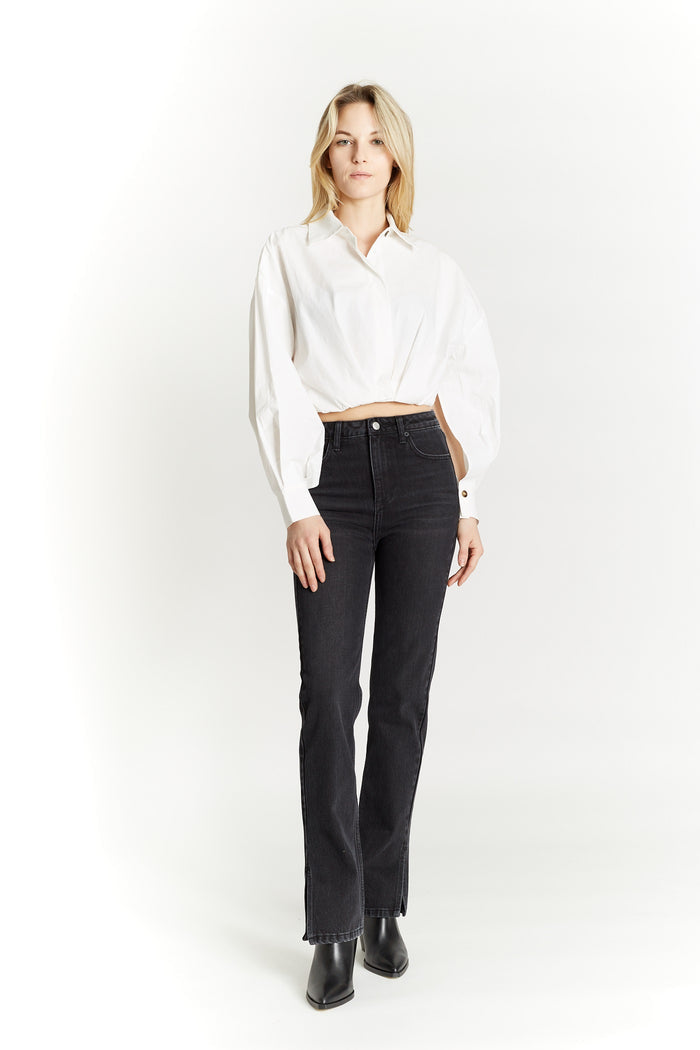 Cropped Blouse with Button Cuffs