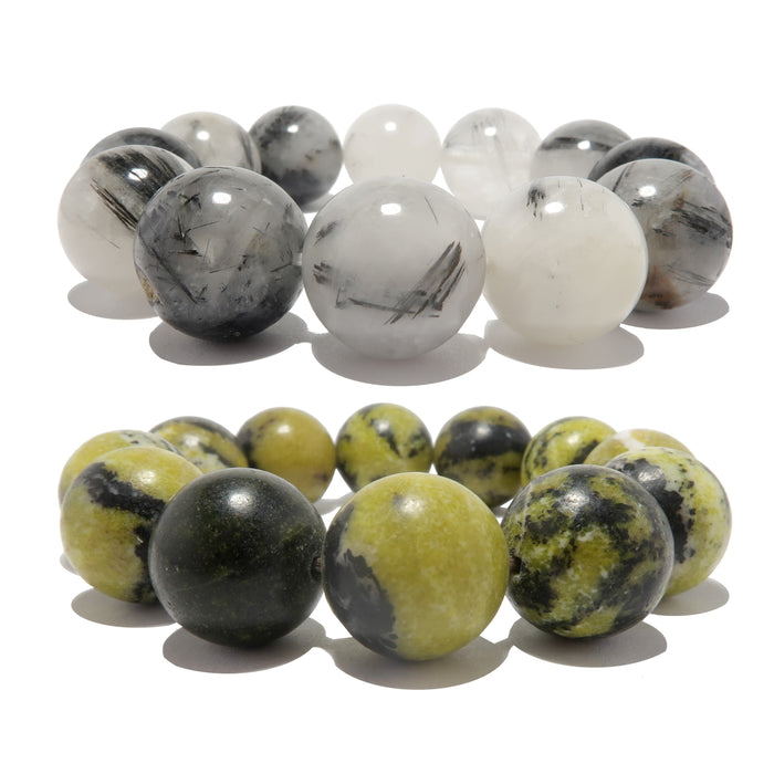 quartz tourmaline and serpentine bracelet set
