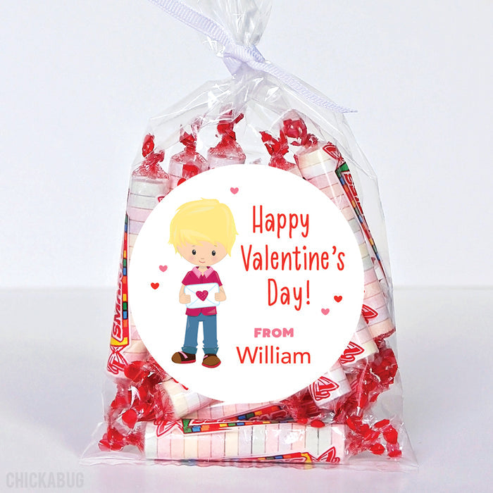 Cute Boy with Blonde Hair Valentine's Day Stickers