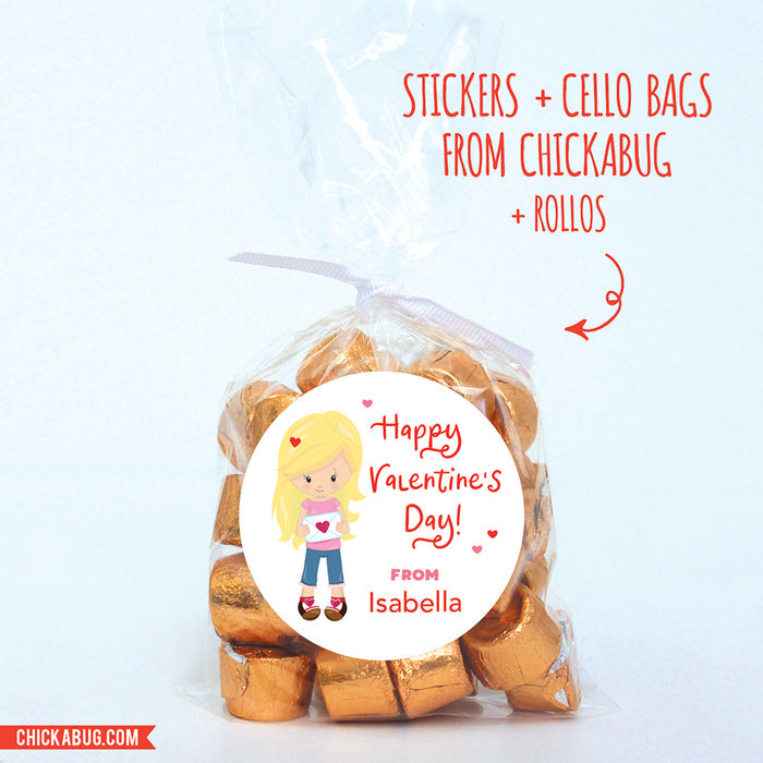 Cute Girl Valentine's Day Stickers - Blonde