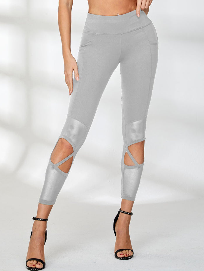 Cutout Mesh Cropped Leggings