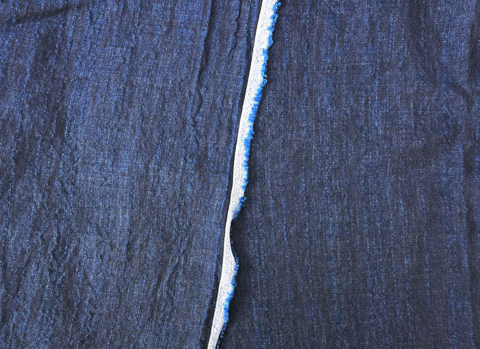 Dark Navy 100% Linen Fabric with Subtle Dobby Stripes 8255