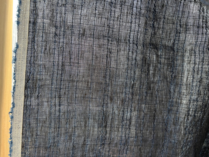Dark Navy 100% Linen Fabric with Subtle Dobby Stripes 8255