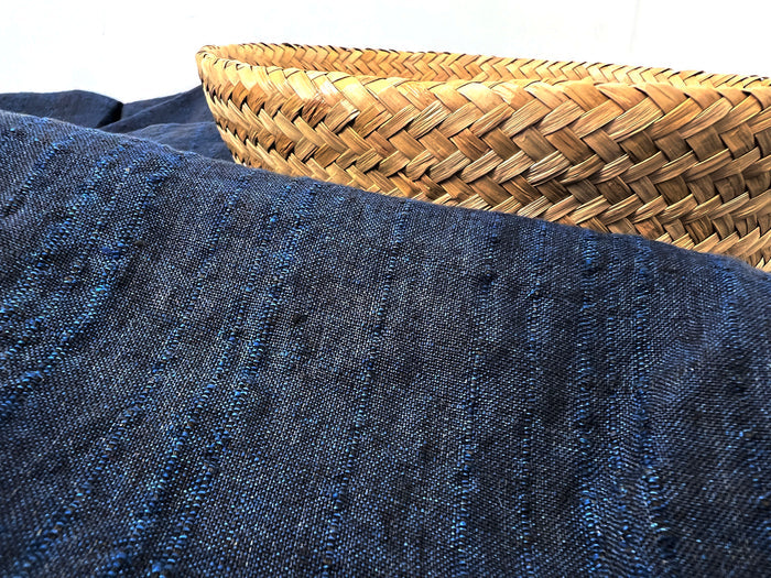 Dark Navy 100% Linen Fabric with Subtle Dobby Stripes 8255