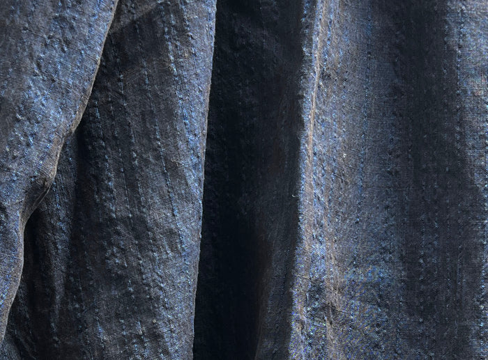 Dark Navy 100% Linen Fabric with Subtle Dobby Stripes 8255