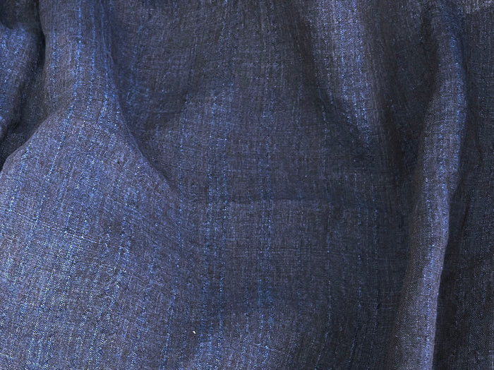 Dark Navy 100% Linen Fabric with Subtle Dobby Stripes 8255