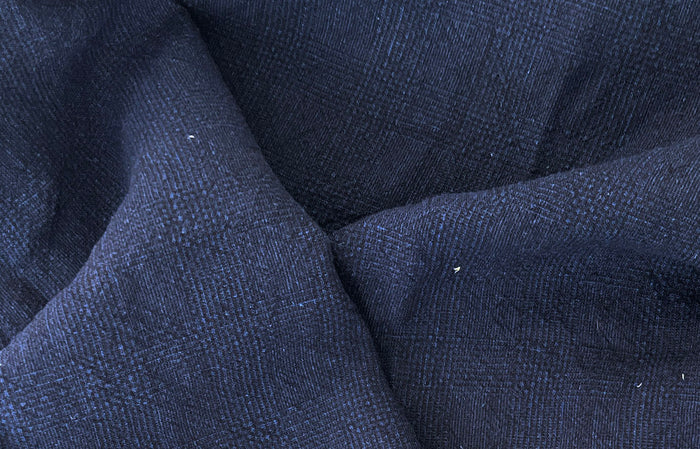 Dark Navy Linen Rayon Fabric – Glen Plaid, Subtle Wrinkle, Nice Drape, 7695