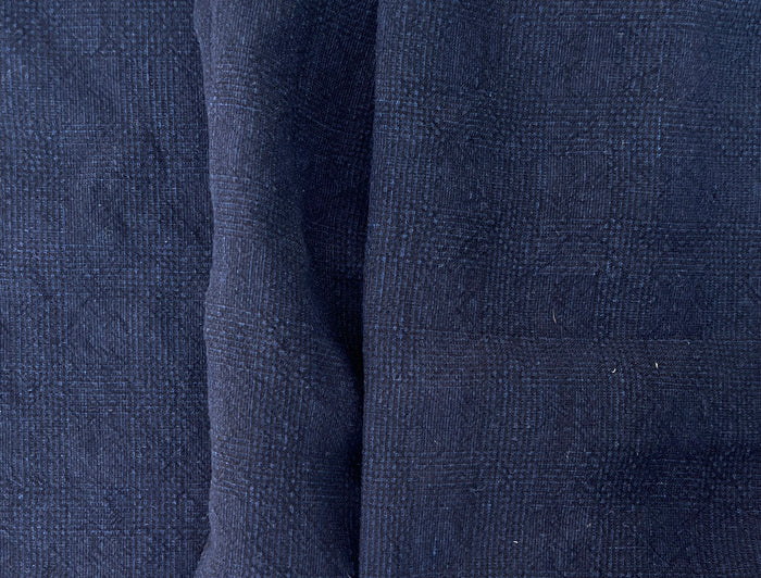 Dark Navy Linen Rayon Fabric – Glen Plaid, Subtle Wrinkle, Nice Drape, 7695