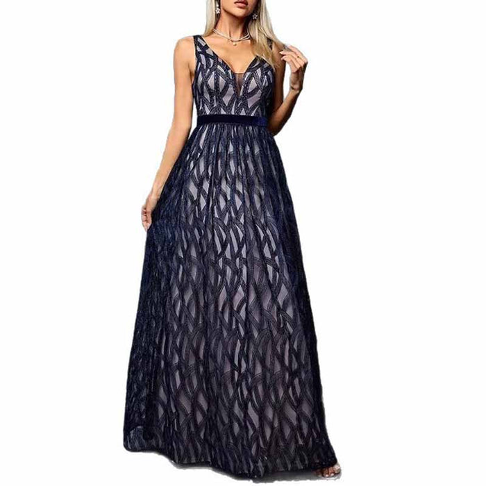 Deep Blue Sleeveless V-Neck Long Evening Gown – Maxi Dress for Prom & Formal Events